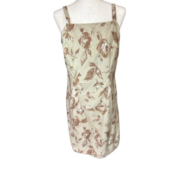Y2K Faded Glory 100% Cotton Tan Brown Floral Overall Jumper Dress Size M Cottage - Picture 1 of 5